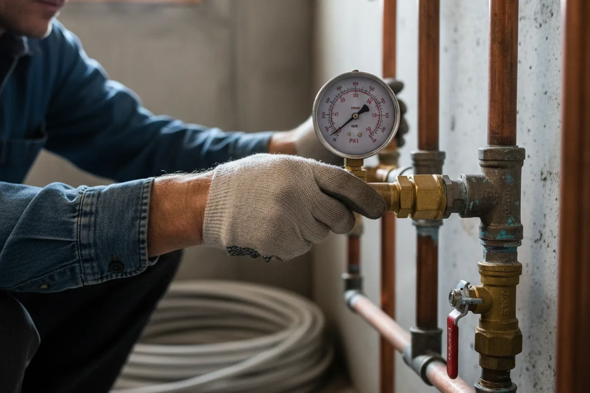 Pressure testing a repaired line during Water Line Repair in Rocky Mount